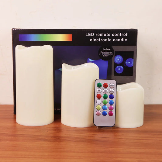 LED Flameless Candle Set – 3-Piece with Remote Control & Multicolor Light
