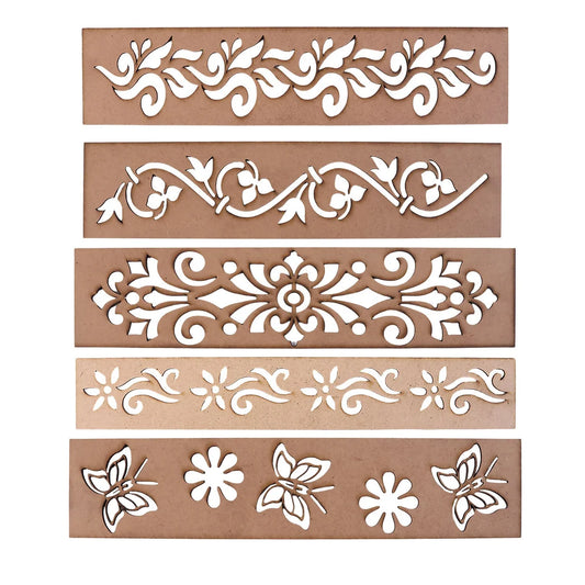 Wooden Rangoli Border Stencil Set Of 5 – Reusable MDF Designs For Festive Decor