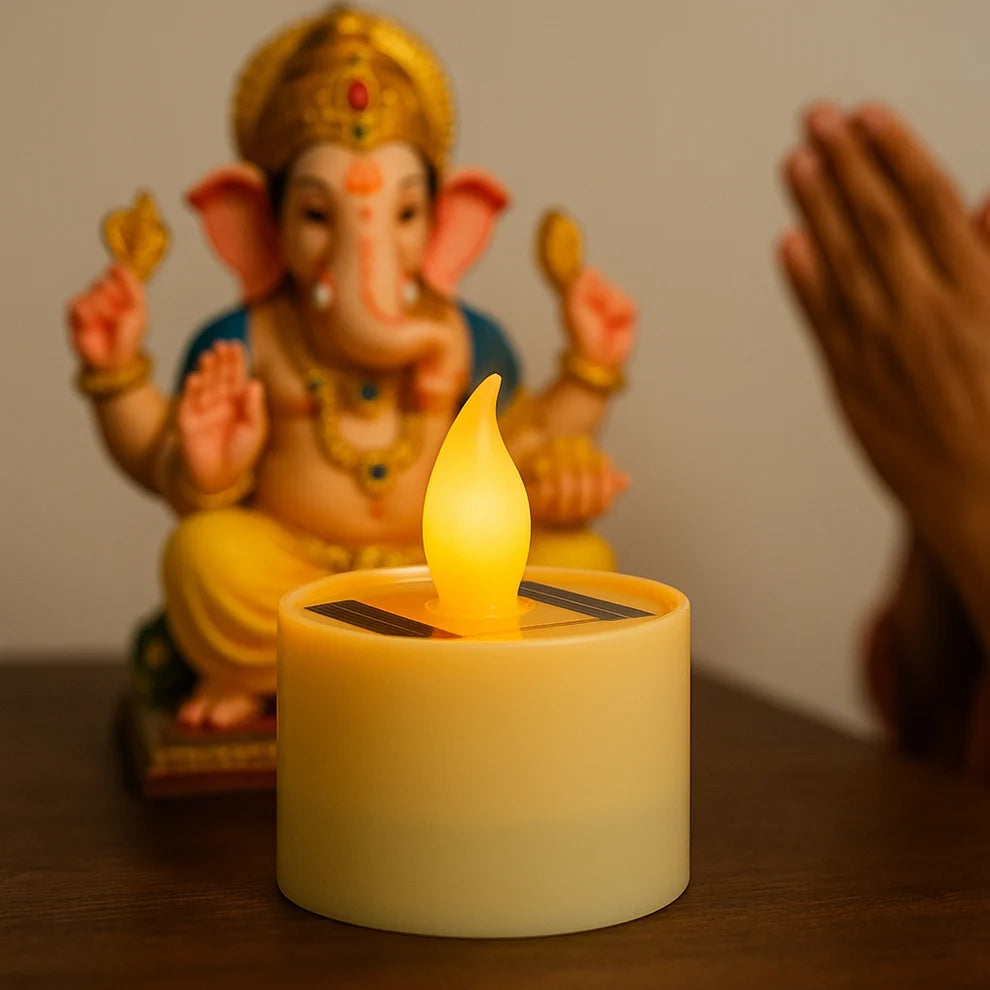 Solar Powered LED Flameless Candle – Safe Warm Glow for Decor [1 PC]