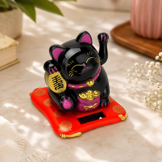 Waving Lucky Cat Statue – Solar Powered Wealth Decor