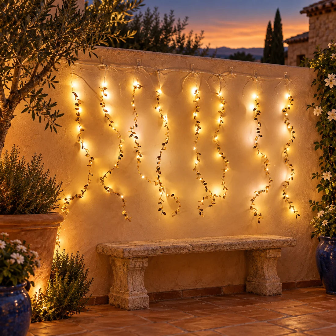 Golden Leaf LED Curtain String Lights For Festive Wall And Party Decor (1 Set)