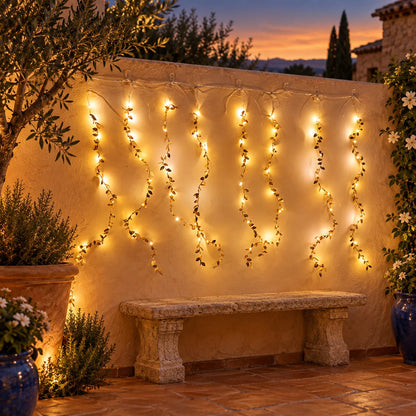 Golden Leaf LED Curtain String Lights For Festive Wall And Party Decor (1 Set)