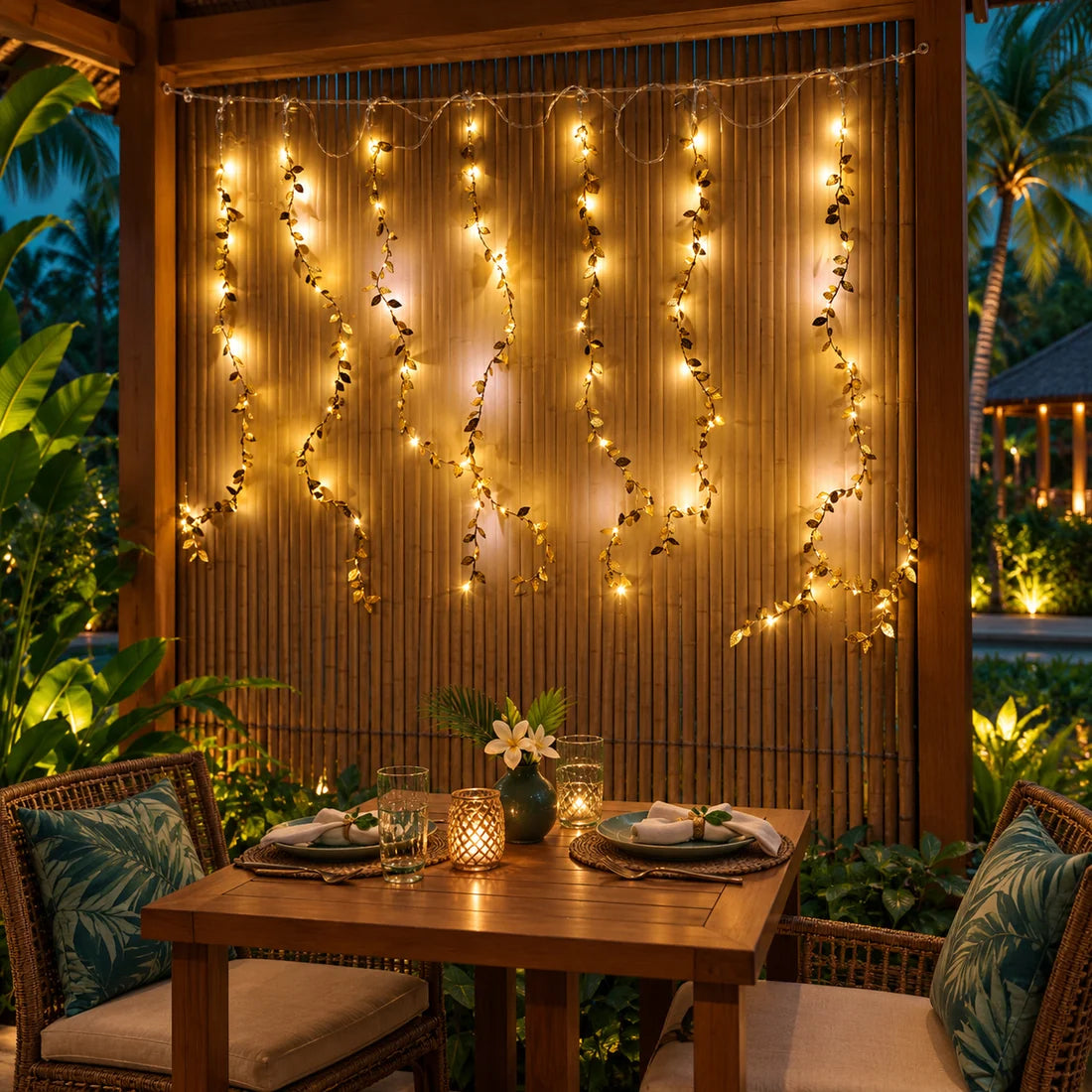 Golden Leaf LED Curtain String Lights For Festive Wall And Party Decor (1 Set)