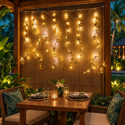 Golden Leaf LED Curtain String Lights For Festive Wall And Party Decor (1 Set)
