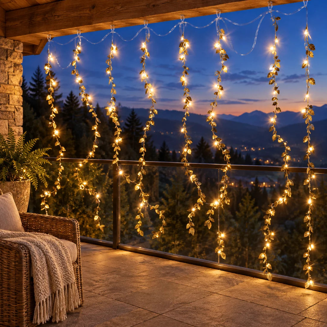 Golden Leaf LED Curtain String Lights For Festive Wall And Party Decor (1 Set)