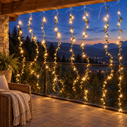 Golden Leaf LED Curtain String Lights For Festive Wall And Party Decor (1 Set)