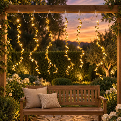 Golden Leaf LED Curtain String Lights For Festive Wall And Party Decor (1 Set)
