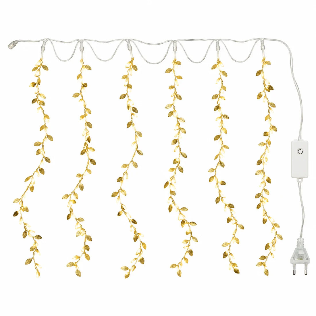 Golden Leaf LED Curtain String Lights For Festive Wall And Party Decor (1 Set)