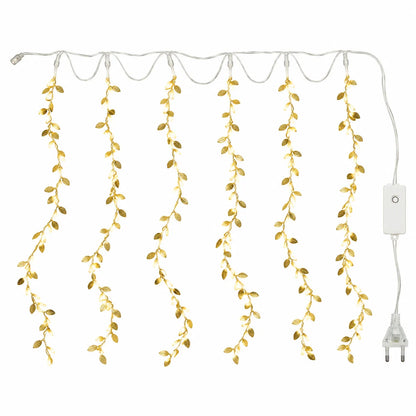 Golden Leaf LED Curtain String Lights For Festive Wall And Party Decor (1 Set)
