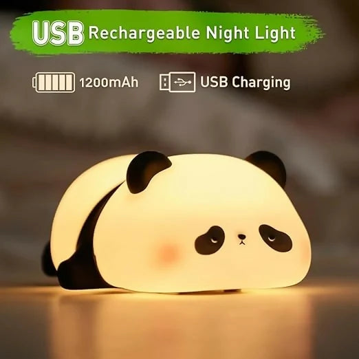 Cute Panda Silicone LED Night Lamp, USB Rechargeable Touch Bedside Light