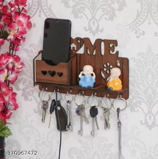 WALL DECOR MOBILE HOLDER WITH KEY HOLDER AND CHARGING POINT