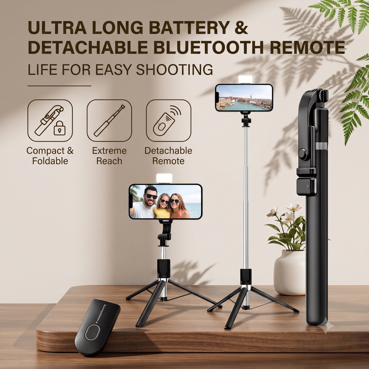 Nestro's Bluetooth Extendable Selfie Stick with Wireless Remote Tripod Stand Selfie Stick