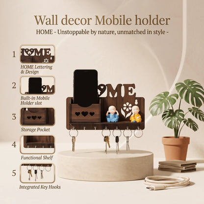WALL DECOR MOBILE HOLDER WITH KEY HOLDER AND CHARGING POINT