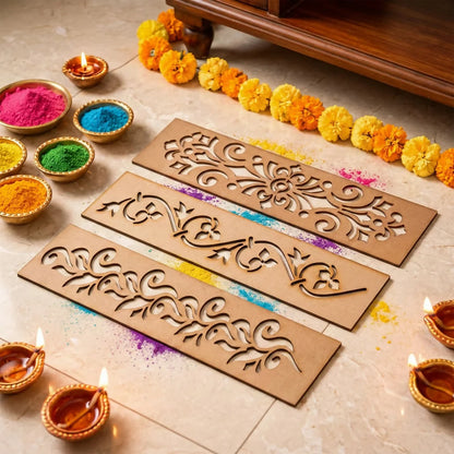 Wooden Rangoli Border Stencil Set Of 5 – Reusable MDF Designs For Festive Decor