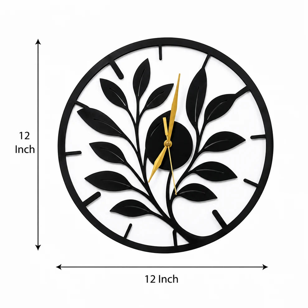 Decorative Leaf Design Wall Clock – Elegant Home Accent (12x12 Inch)