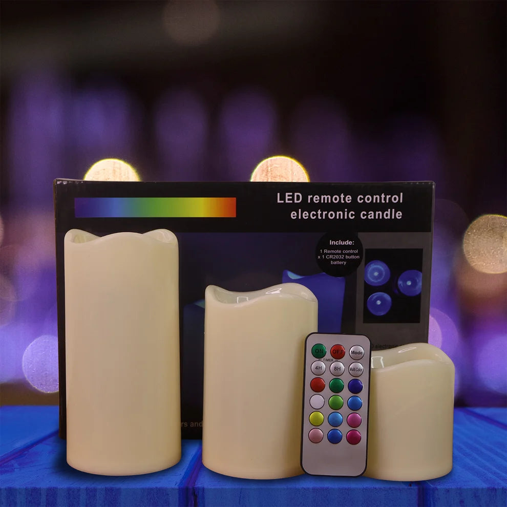 LED Flameless Candle Set – 3-Piece with Remote Control & Multicolor Light