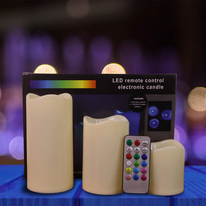 LED Flameless Candle Set – 3-Piece with Remote Control & Multicolor Light