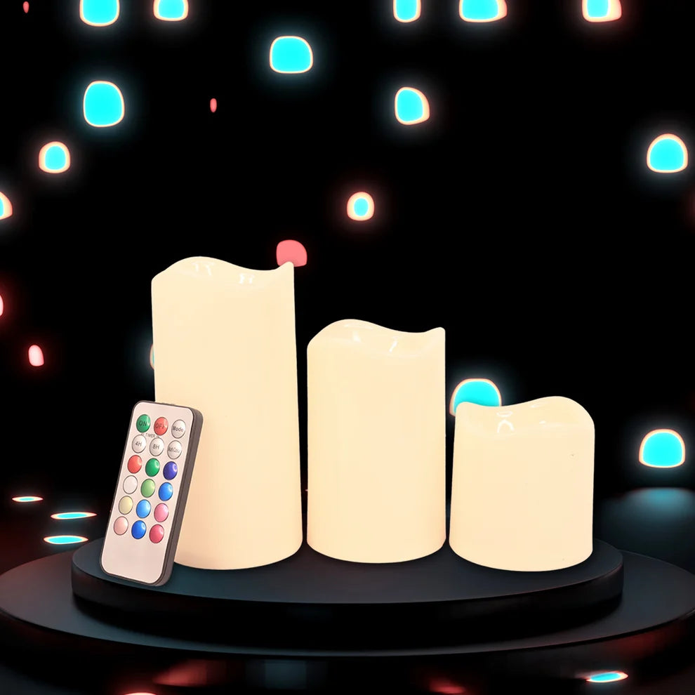 LED Flameless Candle Set – 3-Piece with Remote Control & Multicolor Light