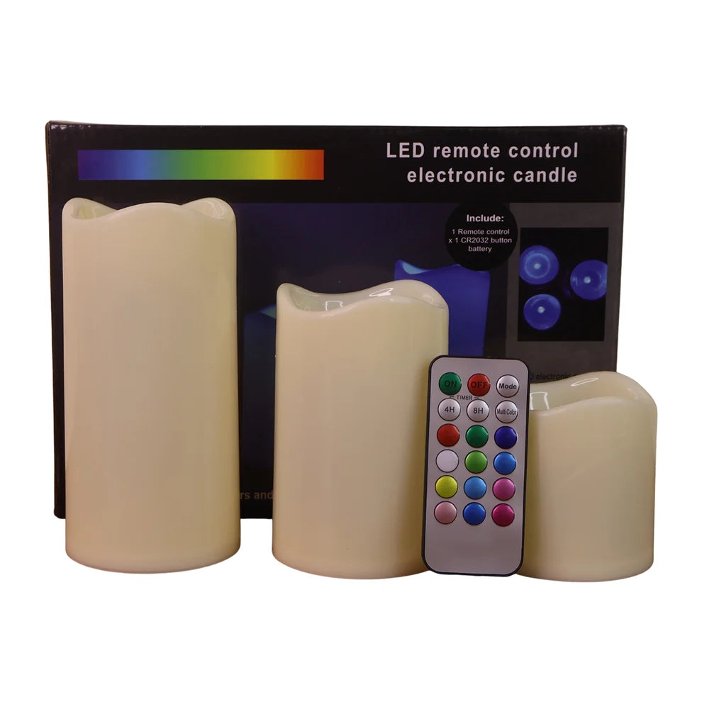 LED Flameless Candle Set – 3-Piece with Remote Control & Multicolor Light