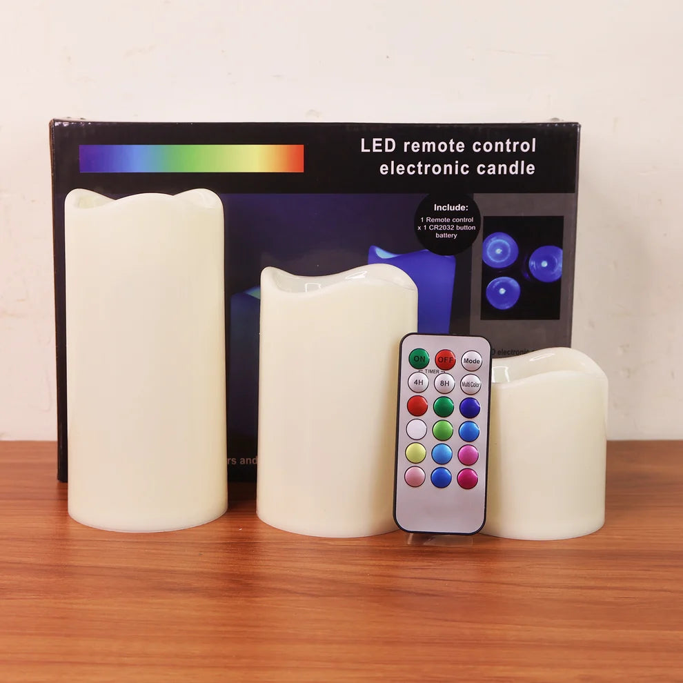LED Flameless Candle Set – 3-Piece with Remote Control & Multicolor Light