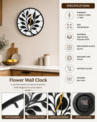 Decorative Leaf Design Wall Clock – Elegant Home Accent (12x12 Inch)