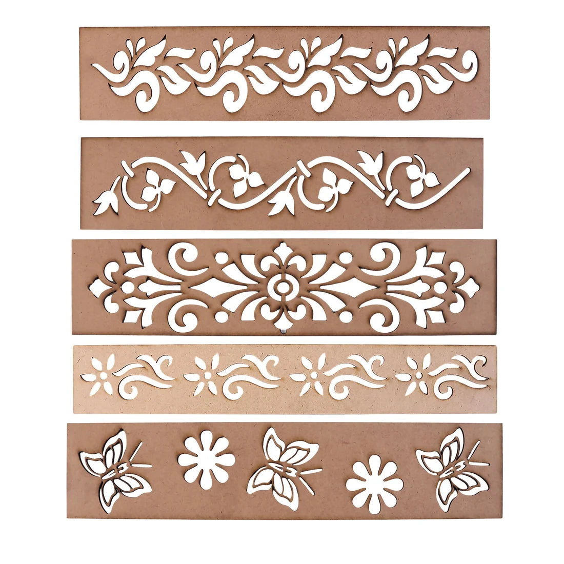 Wooden Rangoli Border Stencil Set Of 5 – Reusable MDF Designs For Festive Decor