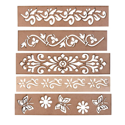 Wooden Rangoli Border Stencil Set Of 5 – Reusable MDF Designs For Festive Decor